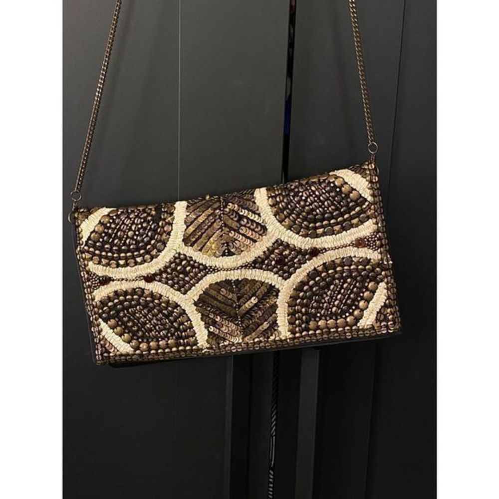 Ecote Sequin‎ Beaded Embellished snap Clutch cross body purse
